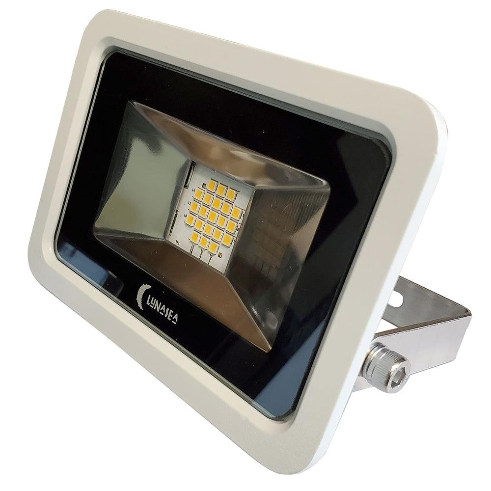 Lunasea 10W Slimline LED Floodlight, 120VAC Only, Cool White, 1200 Lumens, 3' Cord - White Housing - Kesper Supply