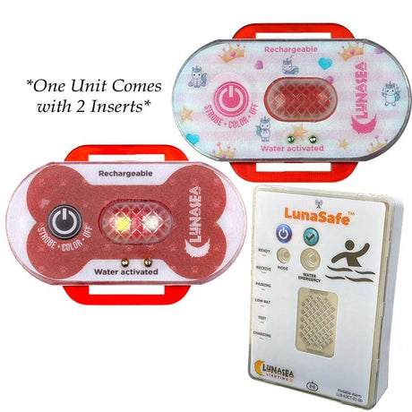 Lunasea Child/Pet Safety Water Activated Strobe Light w/RF Transmitter & Portable Audio/Visual Receiver - Red Case - Kesper Supply