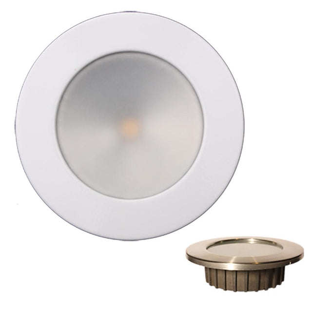 Lunasea “ZERO EMI" Recessed 3.5" LED Light - Warm White, Blue w/White Stainless Steel Bezel - 12VDC - Kesper Supply