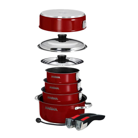 Magma Nestable 10 Piece Induction Non-Stick Enamel Finish Cookware Set - Magma Red - Kesper Supply