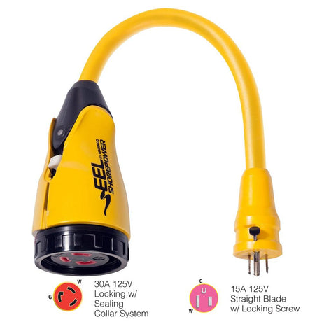 Marinco P15-30 EEL 30A-125V Female to 15A-125V Male Pigtail Adapter - Yellow - Kesper Supply