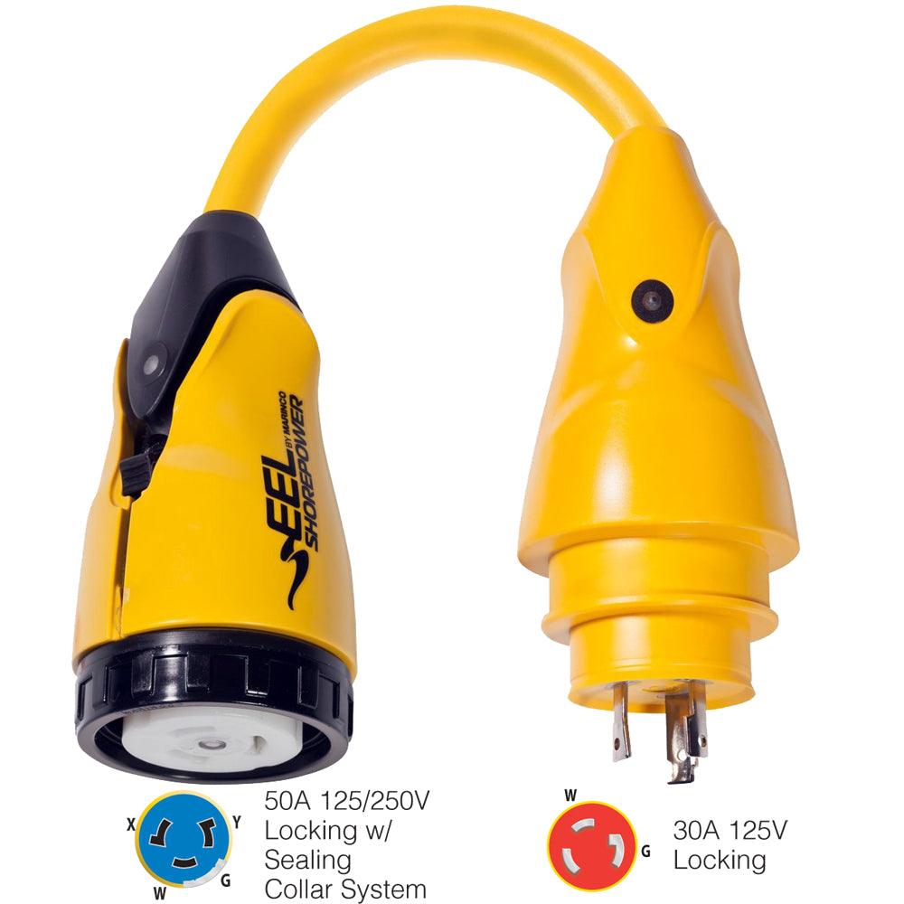 Marinco P30-504 EEL 50A-125/250V Female to 30A-125V Male Pigtail Adapter - Yellow - Kesper Supply