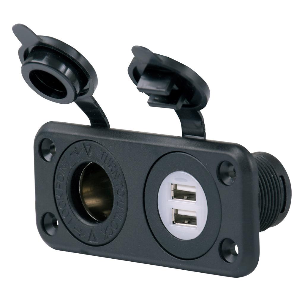 Marinco SeaLink Deluxe Dual USB Charger & 12V Receptacle - Kesper Supply