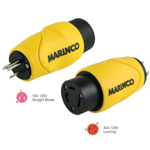 Marinco Straight Adapter 15Amp Straight Male to 30Amp Locking Female Connector - Kesper Supply