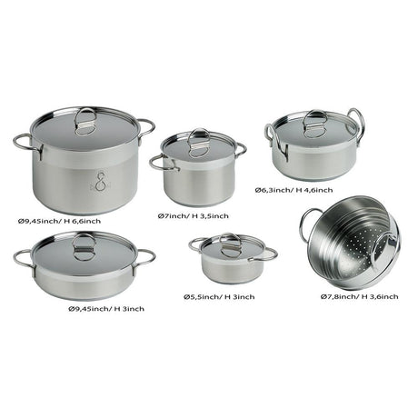 Marine Business Kitchen Cookware Pan Set Self-Containing - Stainless Steel - Set of 8 - Kesper Supply
