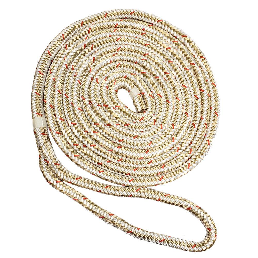 New England Ropes 1/2" Double Braid Dock Line - White/Gold w/Tracer - 15' - Kesper Supply