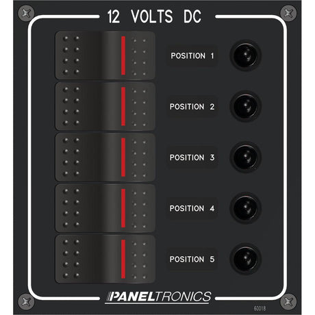 Paneltronics Waterproof Panel - DC 5-Position Illuminated Rocker Switch & Circuit Breaker - Kesper Supply