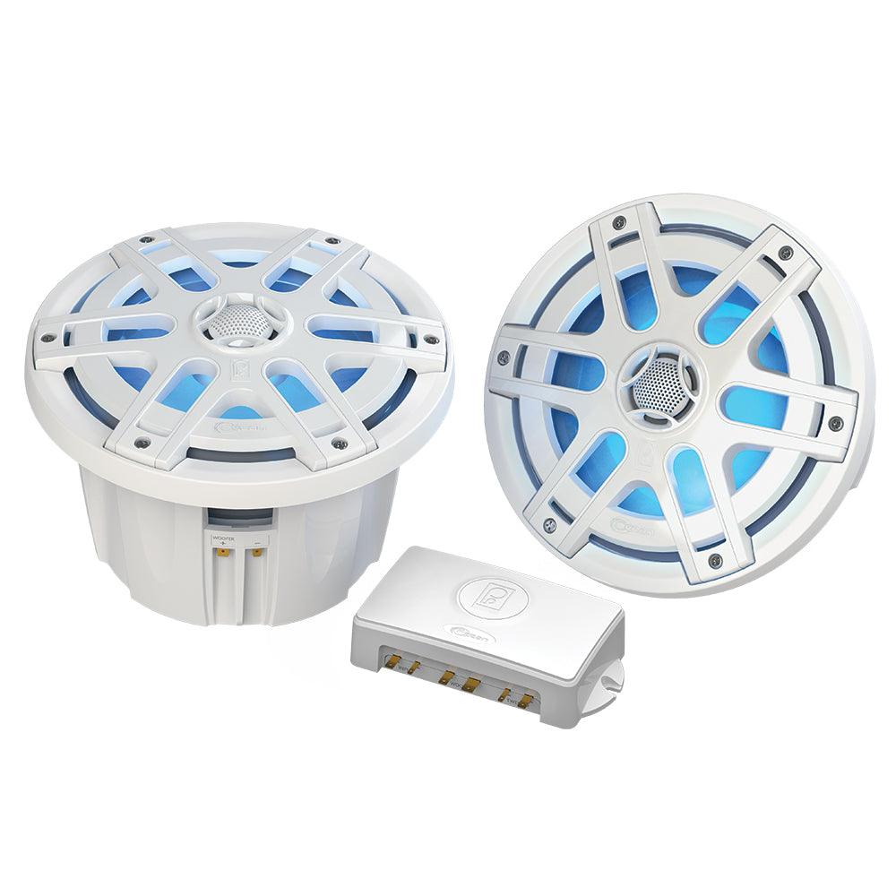 Poly-Planar MA-OC8 8" 500 Watt Waterproof Blue LED Speaker - White - Kesper Supply