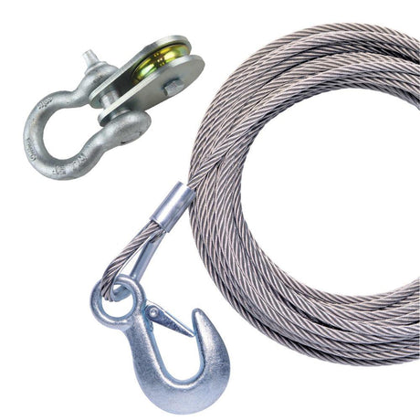 Powerwinch 25' x 7/32" Stainless Steel Universal Premium Replacement Galvanized Cable w/Pulley Block - Kesper Supply