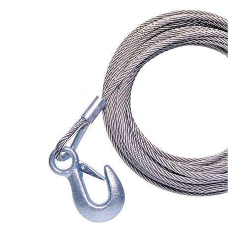 Powerwinch Cable 7/32" x 50' Universal Premium Replacement w/Hook - Stainless Steel - Kesper Supply