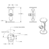 RAM Mount 1" Ball Double Socket Arm w/2 2.5" Round Bases - AMPS Hole Pattern - Kesper Supply