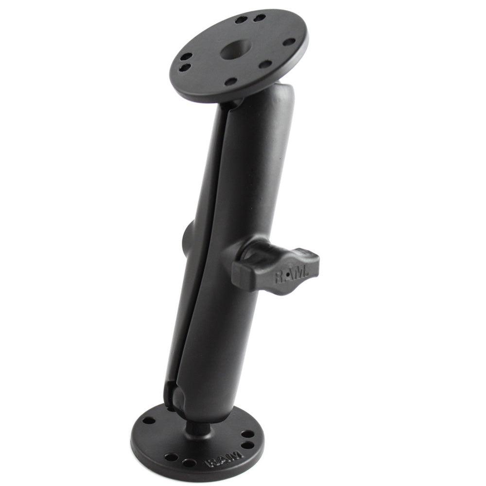 RAM Mount 1" Diameter Ball Mount w/Long Double Socket Arm & 2/2.5" Round Bases - AMPS Hole Pattern (7-5/16" Length) - Kesper Supply