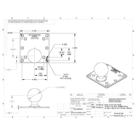 RAM Mount 100x100mm VESA Plate w/2.25" Ball - Kesper Supply