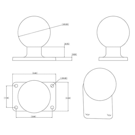 RAM Mount 2" x 3" Rectangle Base w/2.25" Ball - Kesper Supply