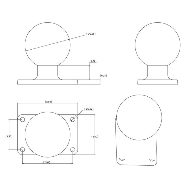 RAM Mount 2" x 3" Rectangle Base w/2.25" Ball - Kesper Supply