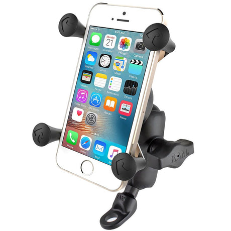 RAM Mount 9mm Angled Base Motorcycle Mount w/Short Double Socket Arm & Universal X-Grip® Cell/iPhone Cradle - Kesper Supply