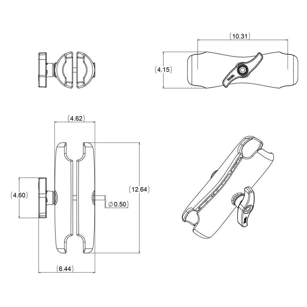 RAM Mount Double Socket Arm f/3.38" E Size Ball Bases - Kesper Supply