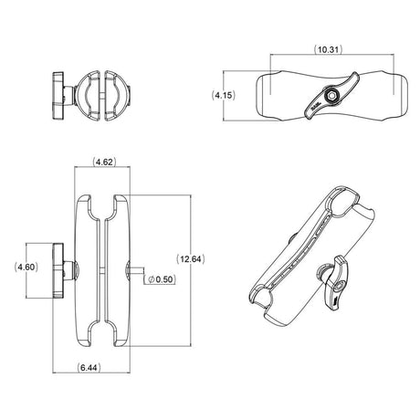 RAM Mount Double Socket Arm f/3.38" E Size Ball Bases - Kesper Supply