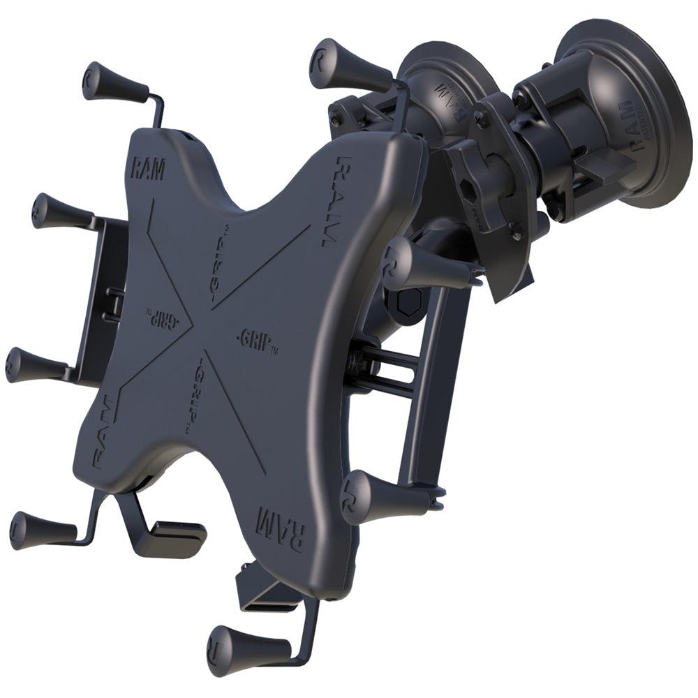 RAM Mount Dual Articulating Suction Cup w/Medium Length Double Socket Arm & Universal X-Grip® Cradle f/12" Large Tablets - Kesper Supply