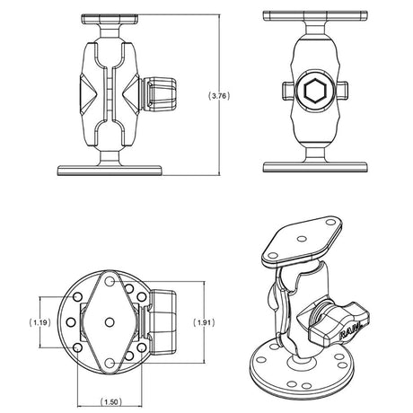 RAM Mount Flat Surface Mount Short Arm w/Diamond Base - Kesper Supply