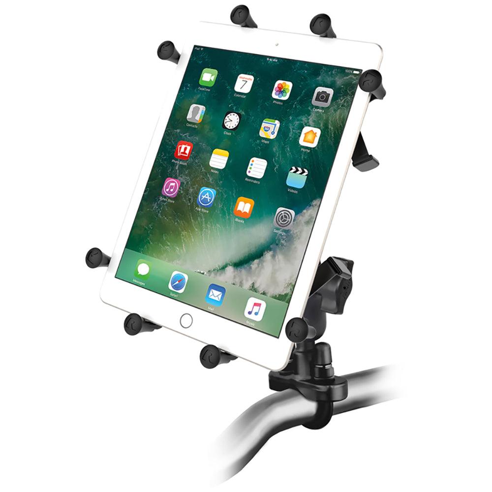 RAM Mount Handlebar Rail Mount w/Zinc Coated U-Bolt Base & Universal X-Grip® Cradle for 10" Large Tablets - Kesper Supply