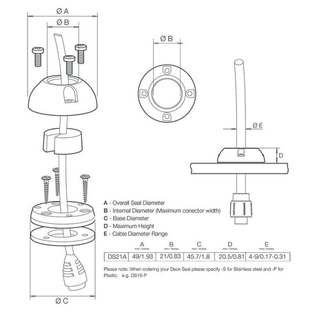 Scanstrut DS21A-P Vertical Cable Seal - Kesper Supply