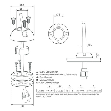 Scanstrut DS21B-P Vertical Cable Seal - Kesper Supply