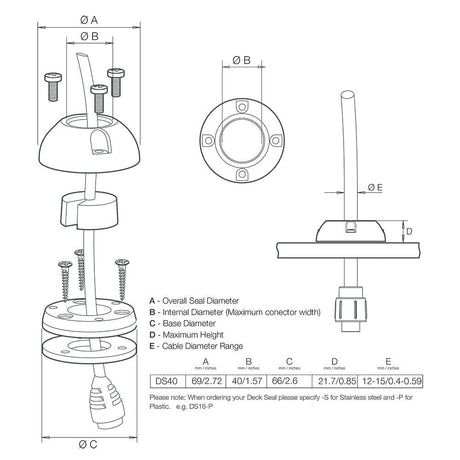 Scanstrut DS40-P Vertical Cable Seal - Kesper Supply