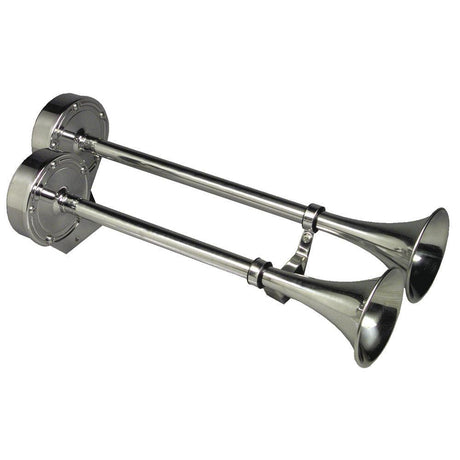 Schmitt Marine Deluxe All-Stainless Dual Trumpet Horn - 12V - Kesper Supply