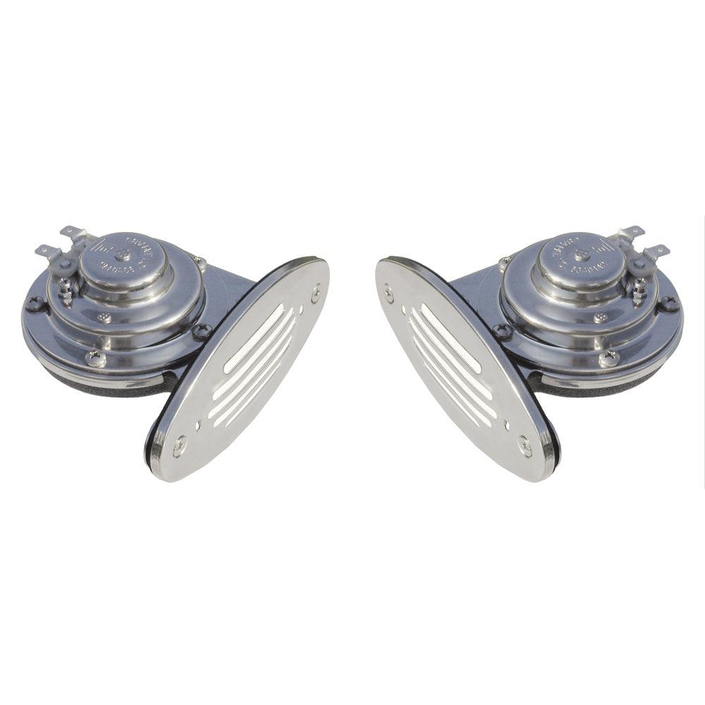 Schmitt Marine Mini Stainless Steel Dual Drop-In Horn w/Stainless Steel Grills High & Low Pitch - Kesper Supply