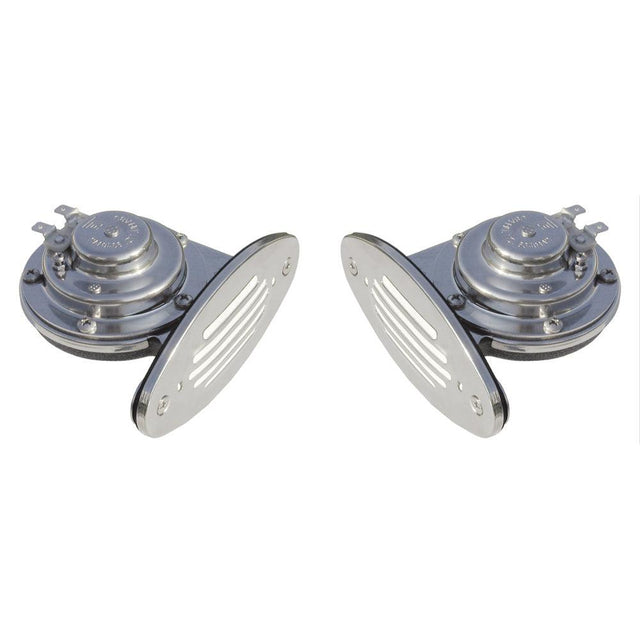 Schmitt Marine Mini Stainless Steel Dual Drop-In Horn w/Stainless Steel Grills High & Low Pitch - Kesper Supply