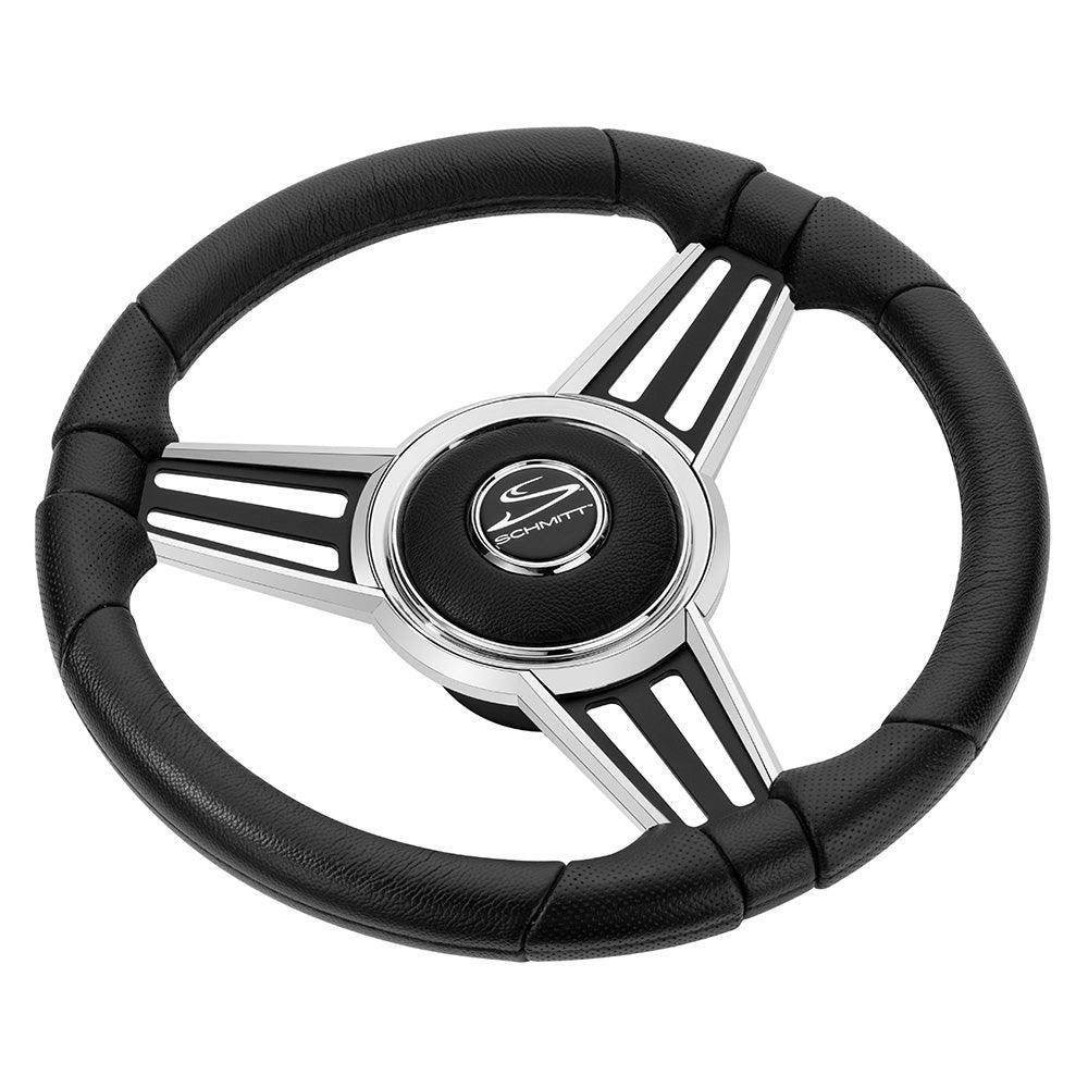 Schmitt Marine PU30 14" Wheel - Chrome Cap & Spoke Inserts - Black Spokes - 3/4" Tapered Shaft - Kesper Supply