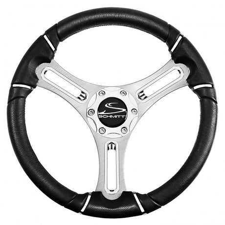 Schmitt Marine Torcello 14" Wheel - 04 Series - Polyurethane Wheel w/Chrome Trim & Cap - Brushed Spokes - 3/4" Tapered Shaft - Kesper Supply