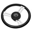 Schmitt Marine Torcello Elite 14" Wheel - Black Leather & Cap - White Stitching - Polished SS Spokes - 3/4" Tapered Shaft - Kesper Supply