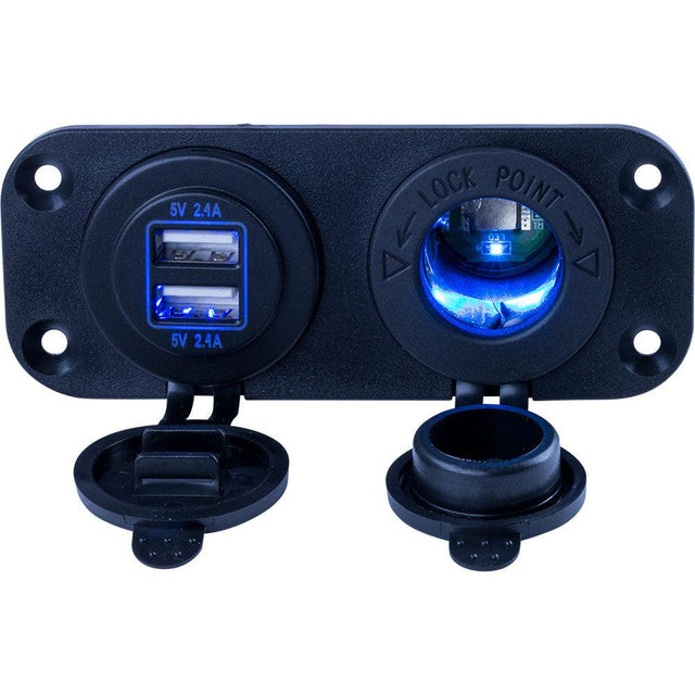 Sea-Dog Double USB & Power Socket Panel - Kesper Supply