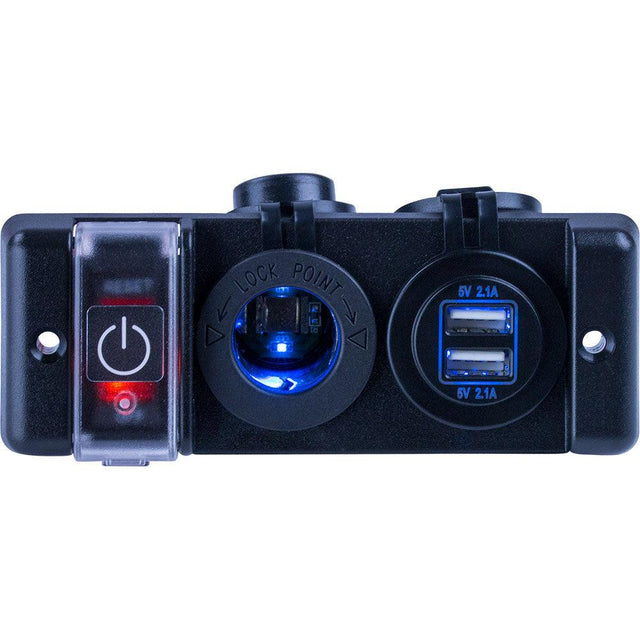 Sea-Dog Double USB & Power Socket Panel w/Breaker Switch - Kesper Supply