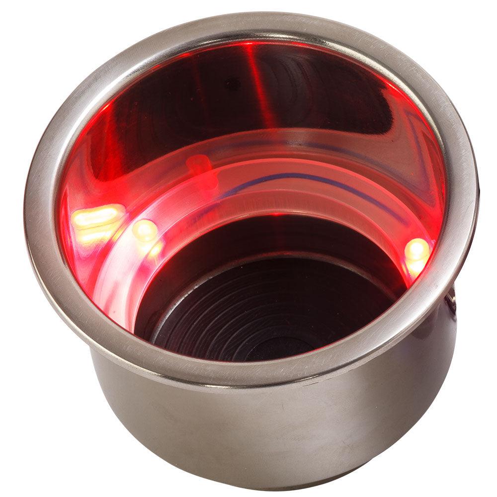 Sea-Dog LED Flush Mount Combo Drink Holder w/Drain Fitting - Red LED - Kesper Supply