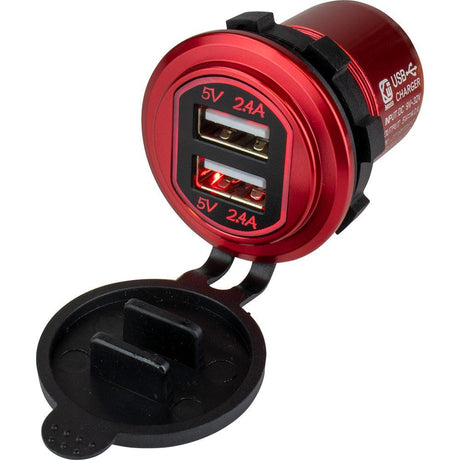 Sea-Dog Round Red Dual USB Charger w/1 Quick Charge Port + - Kesper Supply