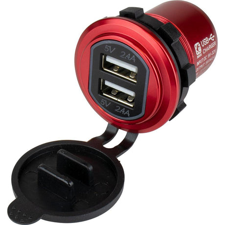 Sea-Dog Round Red Dual USB Charger w/1 Quick Charge Port + - Kesper Supply