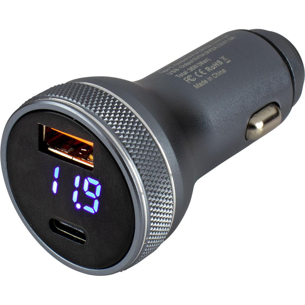 Sea-Dog Round USB & USB-C Power Plug w/Voltmeter - Kesper Supply