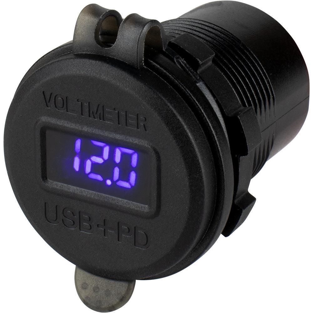 Sea-Dog Round USB & USB-C Power Socket w/Hidden Voltmeter - Kesper Supply