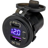 Sea-Dog Round USB & USB-C Power Socket w/Hidden Voltmeter - Kesper Supply