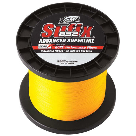 Sufix 832 Advanced Superline Braid - 10lb - Hi-Vis Yellow - 3500 yds - Kesper Supply