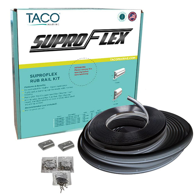 TACO SuproFlex Rub Rail Kit - Black w/Flex Chrome Insert - 2"H x 1.2"W x 60'L - Kesper Supply