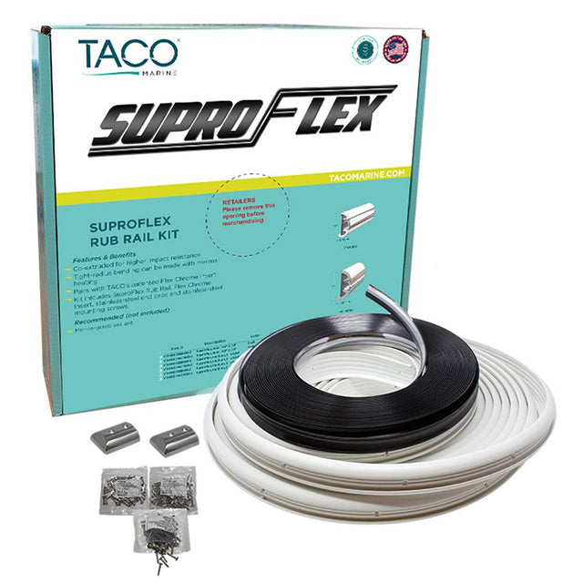 TACO SuproFlex Rub Rail Kit - White w/Flex Chrome Insert - 1.6"H x .78"W x 60'L - Kesper Supply
