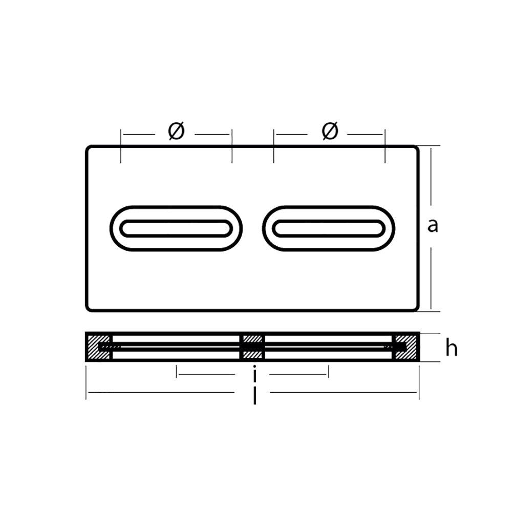 Tecnoseal Rectangular Zinc Plate Anode w/Inserts - 12" x 6" x 1" - Kesper Supply