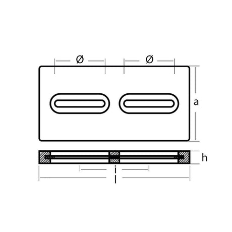 Tecnoseal Rectangular Zinc Plate Anode w/Inserts - 12" x 6" x 1" - Kesper Supply