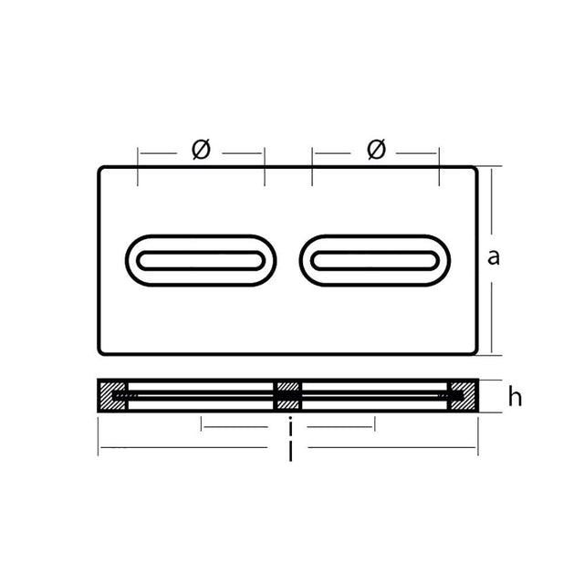 Tecnoseal Rectangular Zinc Plate Anode w/Inserts - 12" x 6" x 1" - Kesper Supply