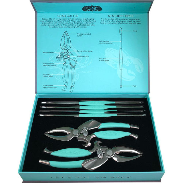 Toadfish Crab/Lobster Tool Set - 2 Shell Cutters & 4 Seafood Forks - Kesper Supply