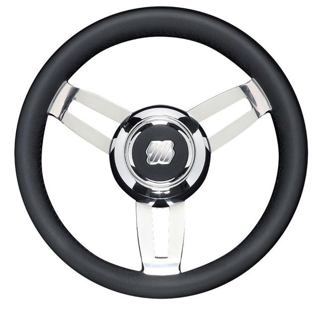 Uflex Morosini 13.8" Steering Wheel - Black Polyurethane w/Stainless Steel Spokes & Chrome Hub - Kesper Supply